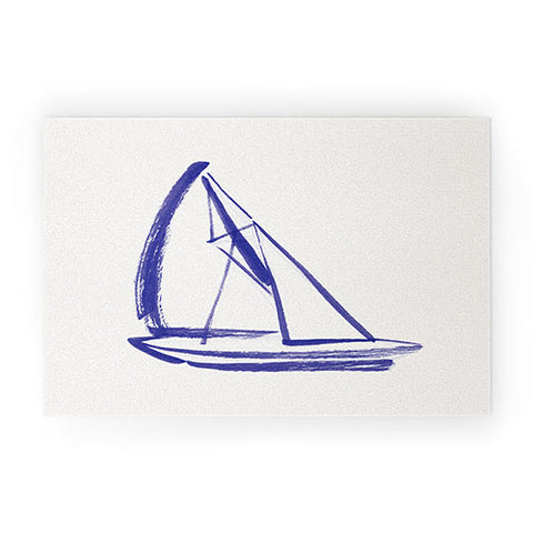 Intemporalis Sailboat Drawing Blue White Welcome Mat