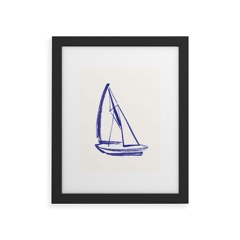 Intemporalis Sailboat Drawing Blue White Framed Art Print