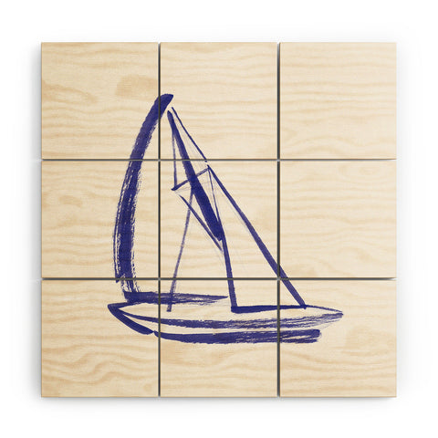 Intemporalis Sailboat Drawing Blue White Wood Wall Mural