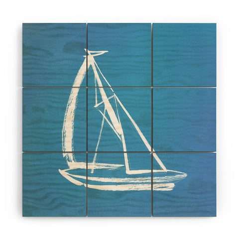 Intemporalis Sailboat Drawing Blue Wood Wall Mural