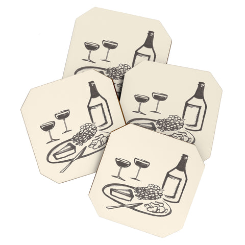 Intemporalis Wine and Cheese Aperitivo BW Coaster Set