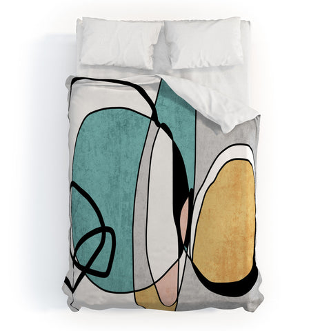 Irena Orlov Teal Yellow Minimalist Abstract 1 Duvet Cover