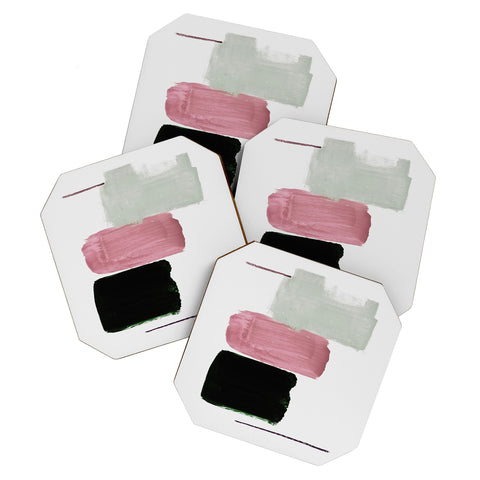 Iris Lehnhardt minimalism pink between greens Coaster Set