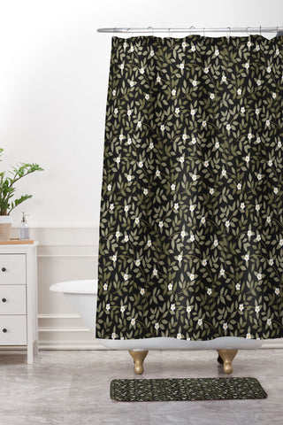 Iveta Abolina Blooming Vines Black Shower Curtain And Mat