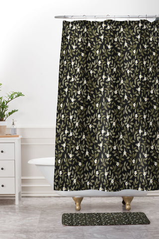 Iveta Abolina Blooming Vines Black Shower Curtain And Mat