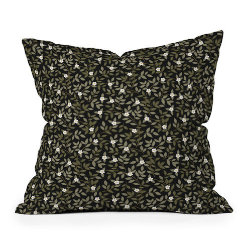 Iveta Abolina Blooming Vines Black Outdoor Throw Pillow