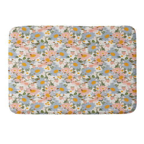 Iveta Abolina Blue Daisy Garden Cream Memory Foam Bath Mat