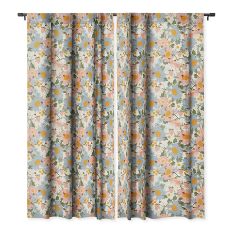 Iveta Abolina Blue Daisy Garden Cream Blackout Window Curtain