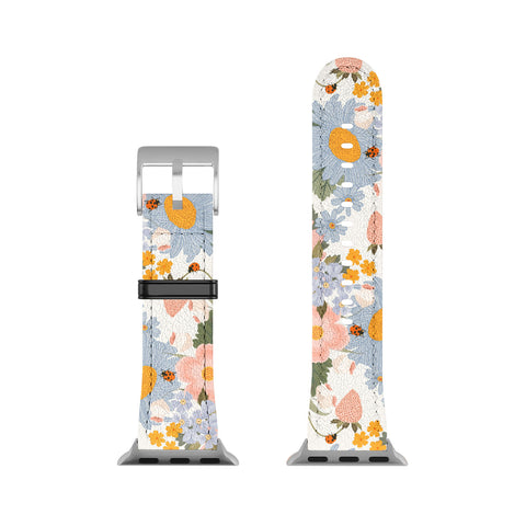 Iveta Abolina Blue Daisy Garden Cream Apple Watch Band