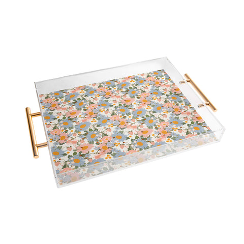 Iveta Abolina Blue Daisy Garden Cream Acrylic Tray