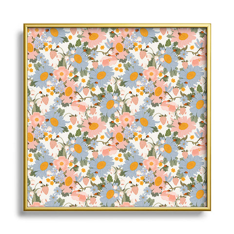 Iveta Abolina Blue Daisy Garden Cream Square Metal Framed Art Print