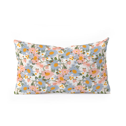 Iveta Abolina Blue Daisy Garden Cream Oblong Throw Pillow
