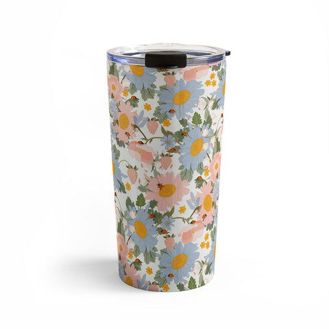 Iveta Abolina Blue Daisy Garden Cream Travel Mug