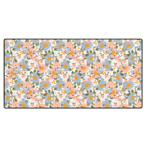 Iveta Abolina Blue Daisy Garden Cream Desk Mat