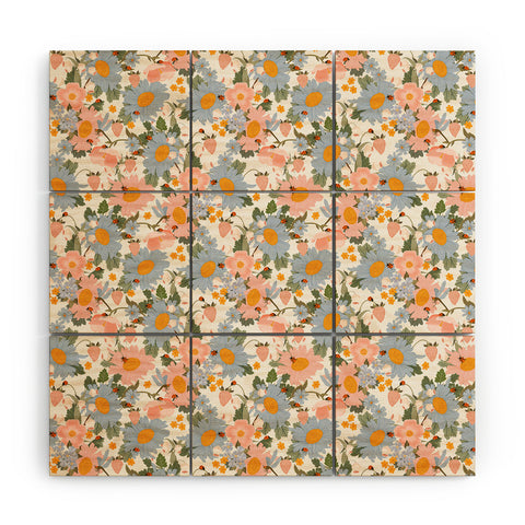 Iveta Abolina Blue Daisy Garden Cream Wood Wall Mural