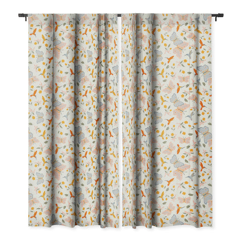 Iveta Abolina Butterflies and Colibri Cream Blackout Window Curtain