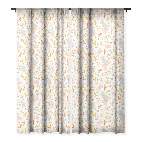 Iveta Abolina Butterflies and Colibri Cream Sheer Window Curtain
