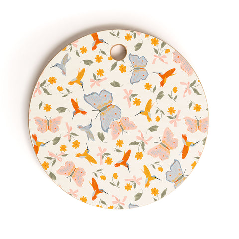 Iveta Abolina Butterflies and Colibri Cream Cutting Board Round