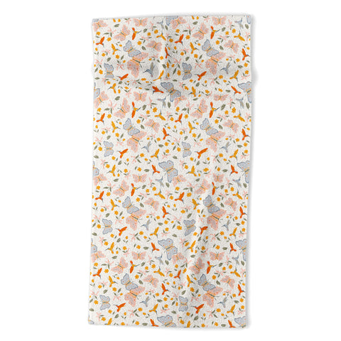 Iveta Abolina Butterflies and Colibri Cream Beach Towel