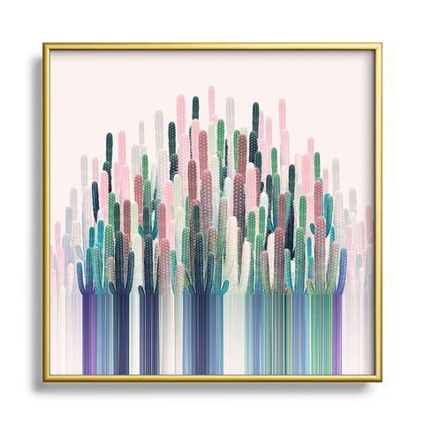 Iveta Abolina Cacti Stripe Pastel Square Metal Framed Art Print