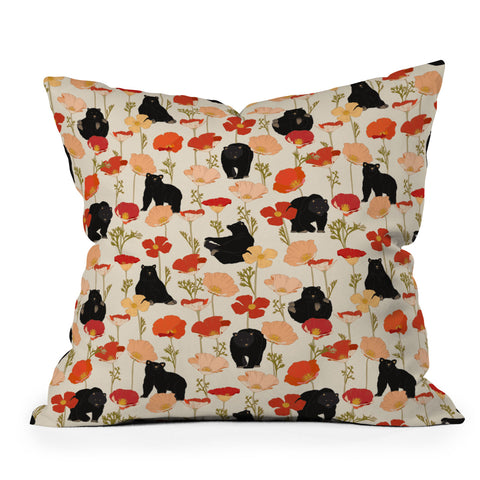 Iveta Abolina California Poppies and Bears Throw Pillow