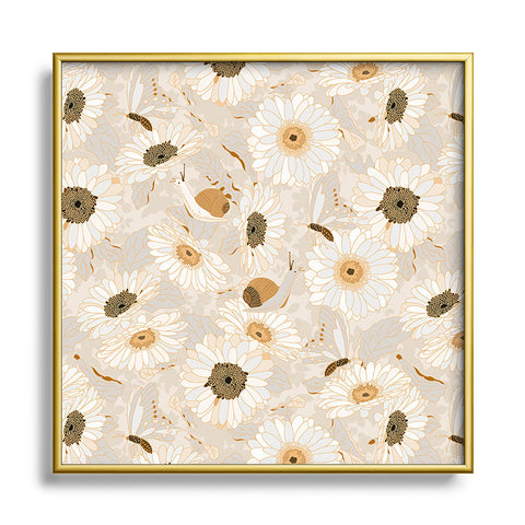 Iveta Abolina Daisy Garden Cream Square Metal Framed Art Print
