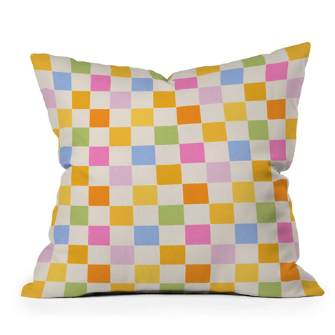 Iveta Abolina Eclectic Checker Check Cream Outdoor Throw Pillow