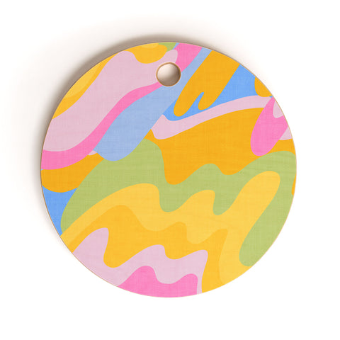 Iveta Abolina Eclectic Waves Azure Blue Cutting Board Round