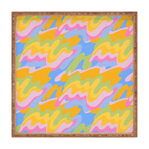 Iveta Abolina Eclectic Waves Azure Blue Square Tray