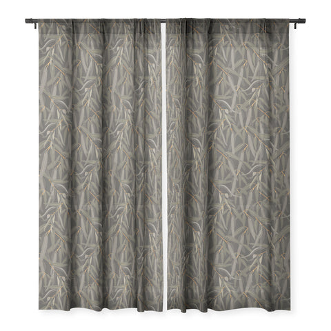 Iveta Abolina Eucalyptus Leaves Deep Olive Sheer Window Curtain
