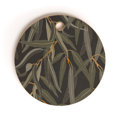 Iveta Abolina Eucalyptus Leaves Deep Olive Cutting Board Round