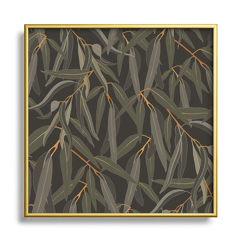 Iveta Abolina Eucalyptus Leaves Deep Olive Square Metal Framed Art Print