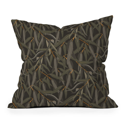 Iveta Abolina Eucalyptus Leaves Deep Olive Outdoor Throw Pillow