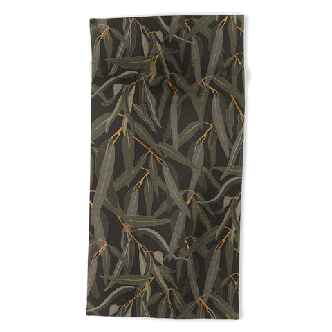 Iveta Abolina Eucalyptus Leaves Deep Olive Beach Towel