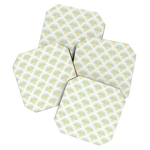 Iveta Abolina Fan Florals Aqua Yellow Coaster Set