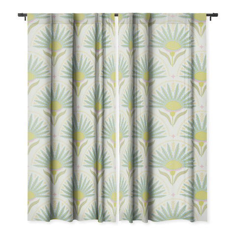 Iveta Abolina Fan Florals Aqua Yellow Blackout Window Curtain