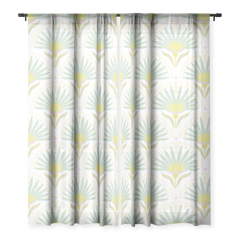 Iveta Abolina Fan Florals Aqua Yellow Sheer Window Curtain