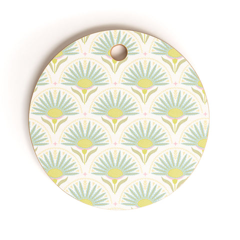 Iveta Abolina Fan Florals Aqua Yellow Cutting Board Round