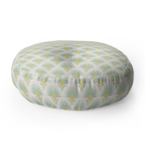 Iveta Abolina Fan Florals Aqua Yellow Floor Pillow Round