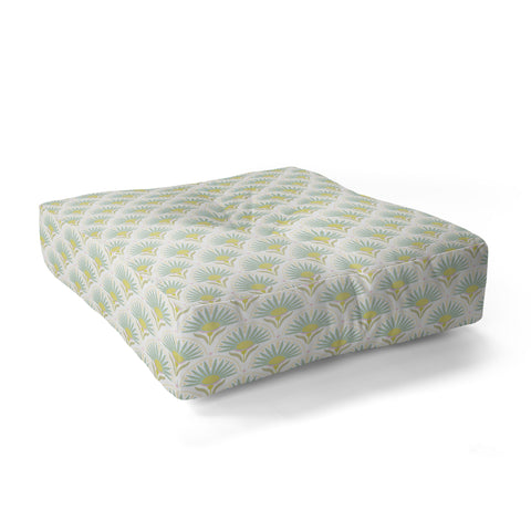 Iveta Abolina Fan Florals Aqua Yellow Floor Pillow Square