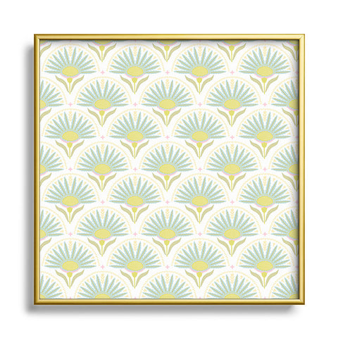 Iveta Abolina Fan Florals Aqua Yellow Square Metal Framed Art Print