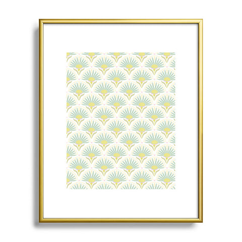 Iveta Abolina Fan Florals Aqua Yellow Metal Framed Art Print