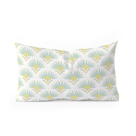 Iveta Abolina Fan Florals Aqua Yellow Oblong Throw Pillow