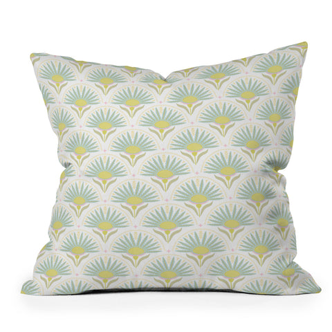 Iveta Abolina Fan Florals Aqua Yellow Outdoor Throw Pillow