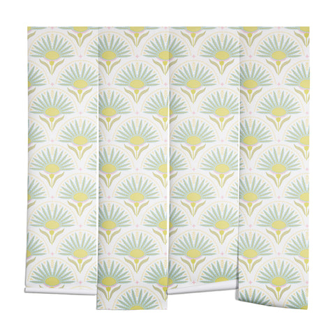 Iveta Abolina Fan Florals Aqua Yellow Wall Mural