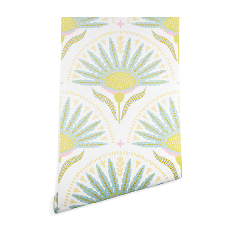 Iveta Abolina Fan Florals Aqua Yellow Wallpaper