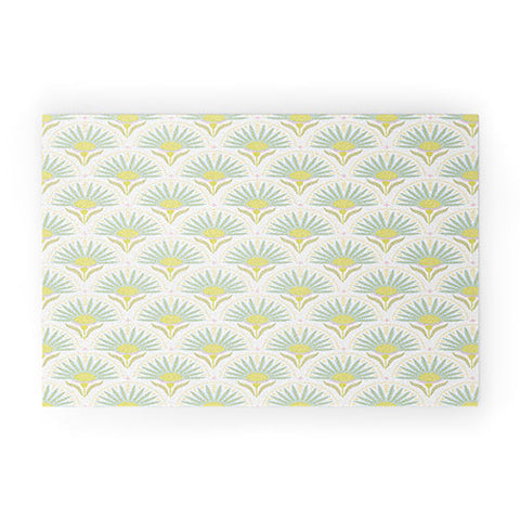 Iveta Abolina Fan Florals Aqua Yellow Welcome Mat