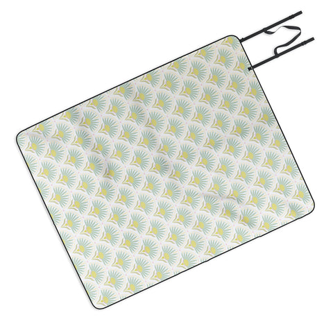 Iveta Abolina Fan Florals Aqua Yellow Picnic Blanket
