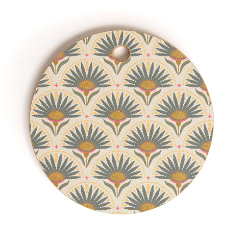 Iveta Abolina Fan Florals Teal Yellow Cutting Board Round