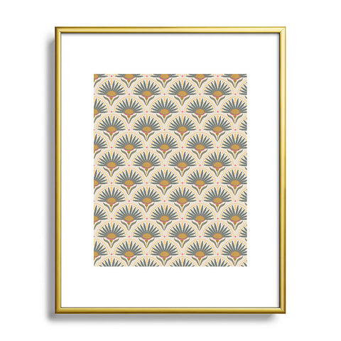 Iveta Abolina Fan Florals Teal Yellow Metal Framed Art Print